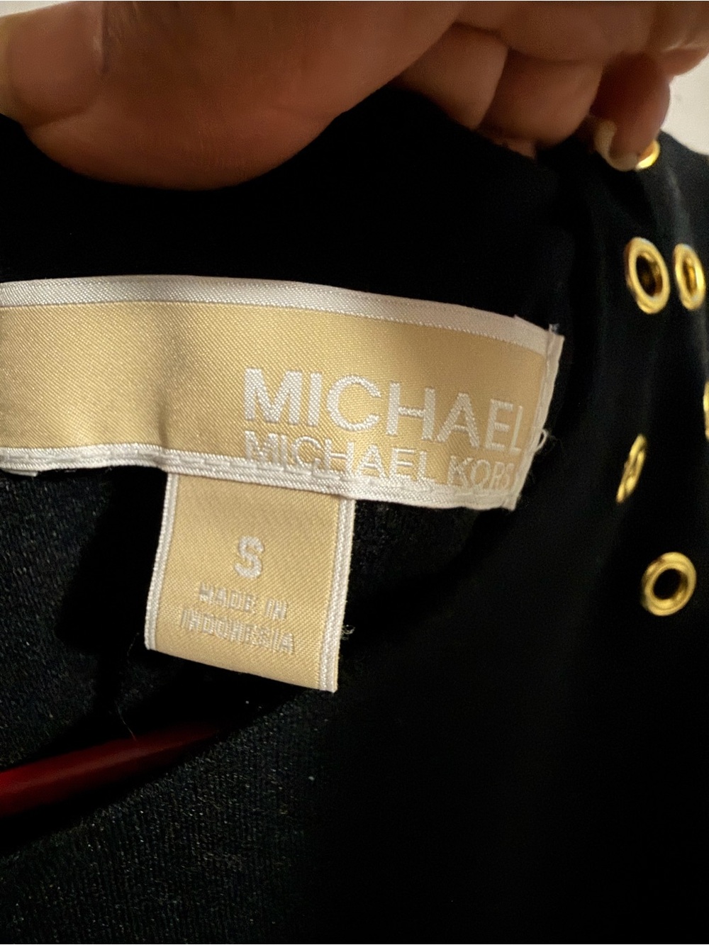 Michael Kors Black Mini Dress with Gold Eyelet Shoulders - Picture 3 of 4